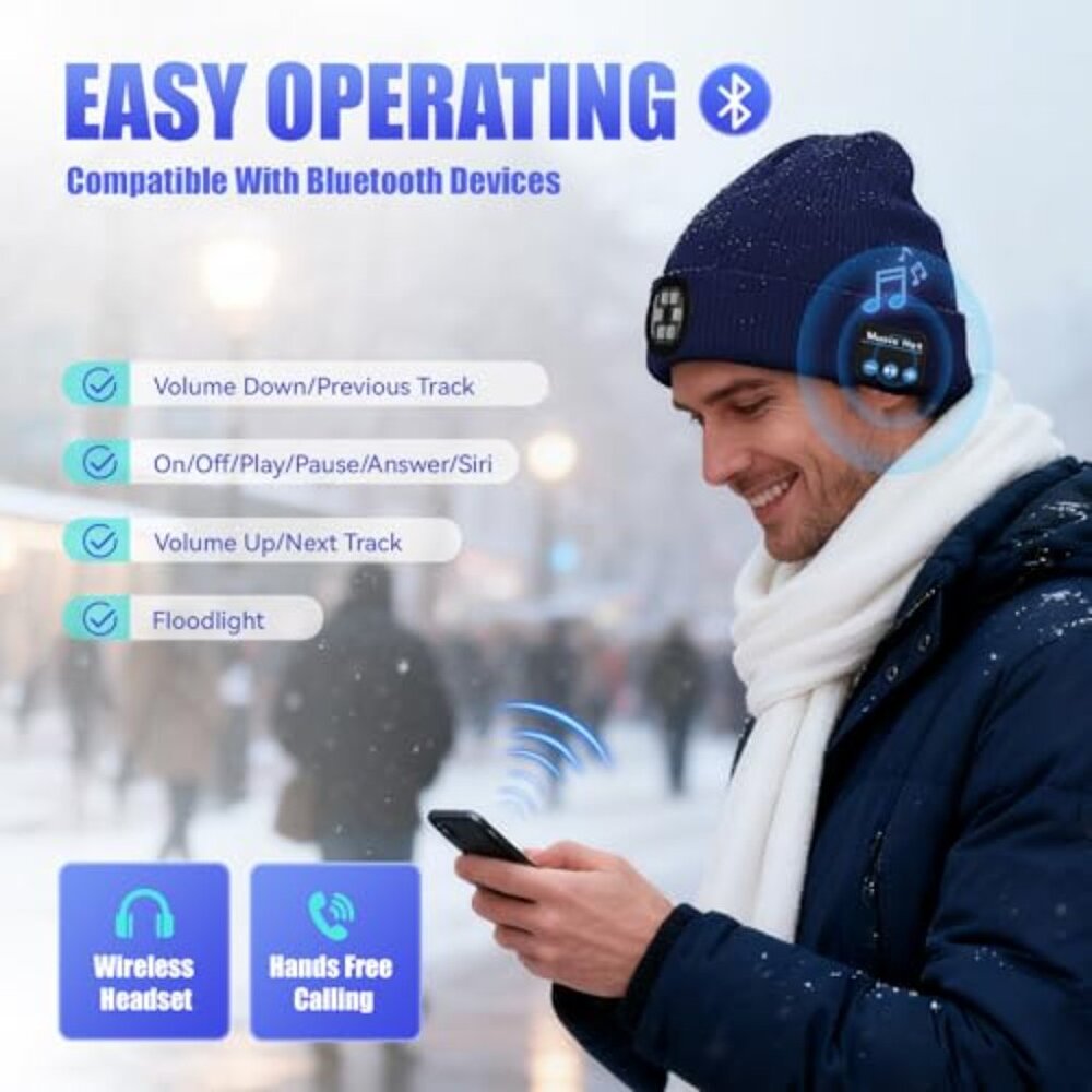 Bluetooth Beanie with LED Light and Speakers Hand… - image 3